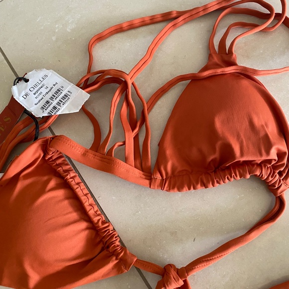 NWT De Chelles Aqua Orange Macrame Triangle Bikini Set Made in Brazil Size M - Picture 8 of 10